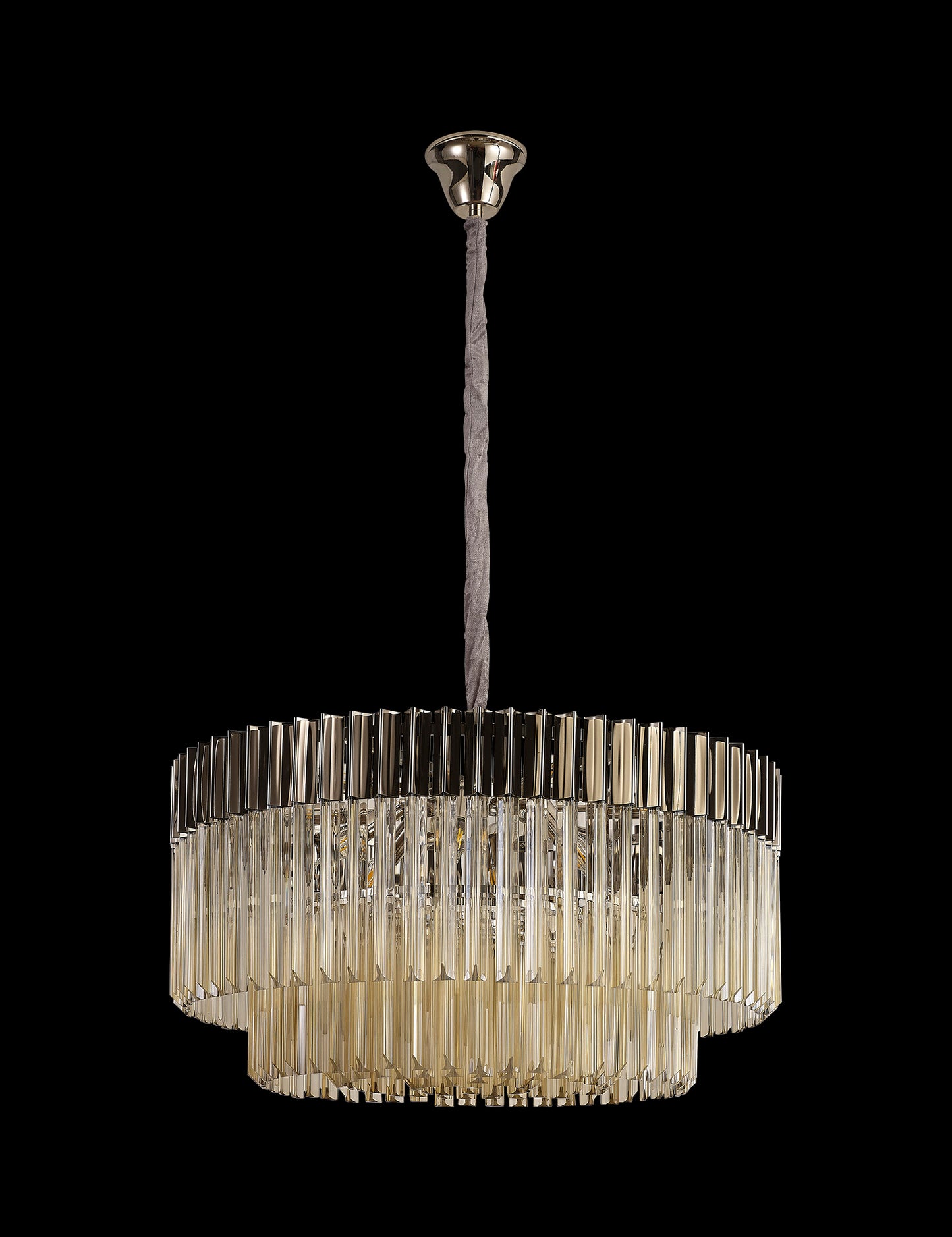 Kiera 80cm Pendant Round 12 Light E14, Polished Nickel / Cognac Sculpted Glass, Item Weight: 25.4kg