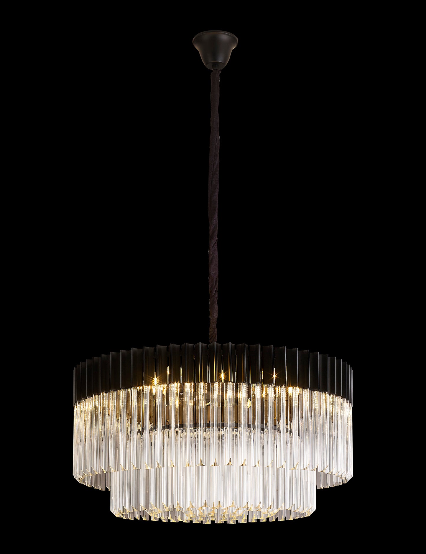 Kiera 80cm Pendant Round 12 Light E14, Matt Black / Clear Sculpted Glass, Item Weight: 25.4kg