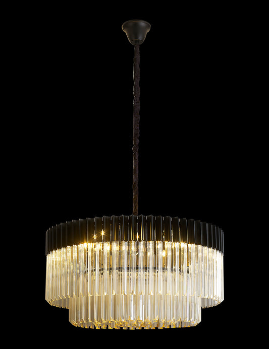 Kiera 80cm Pendant Round 12 Light E14, Matt Black / Cognac Sculpted Glass, Item Weight: 25.4kg