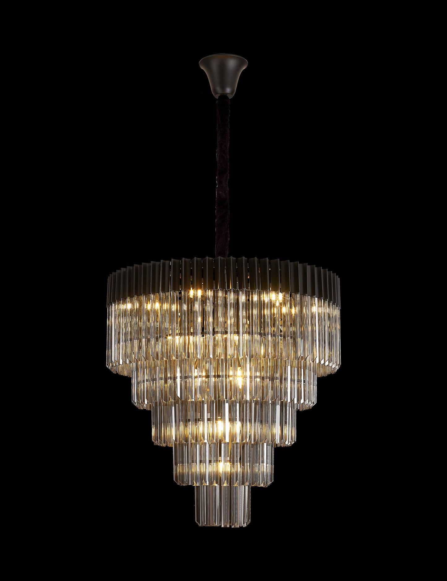 Kiera 80cm Pendant Round 5 Tier 19 Light E14, Matt Black / Smoke Sculpted Glass, Item Weight: 32.6kg