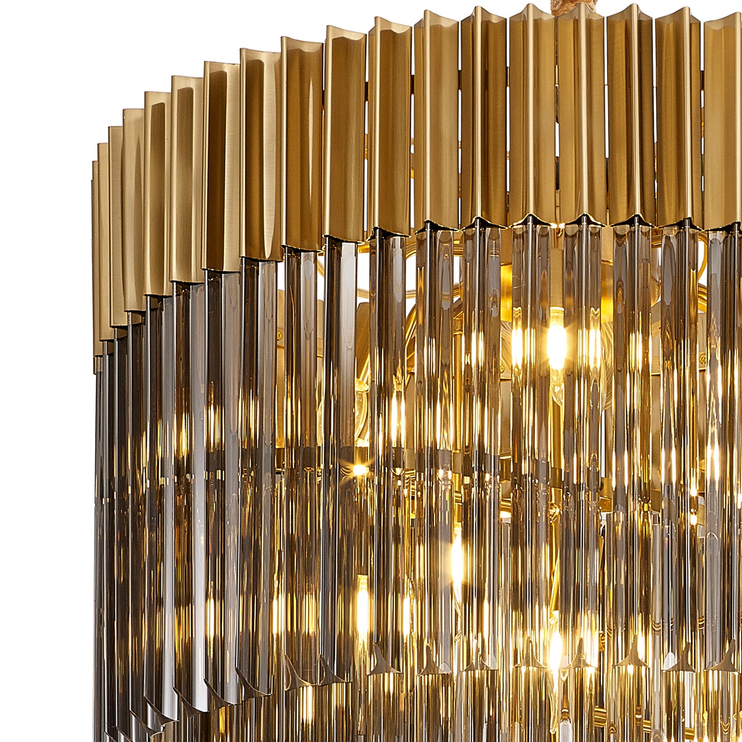 Kiera 70cm Pendant Round 5 Layer Spiral 23 Light E14, Brass / Cognac Sculpted Glass, Item Weight: 57kg