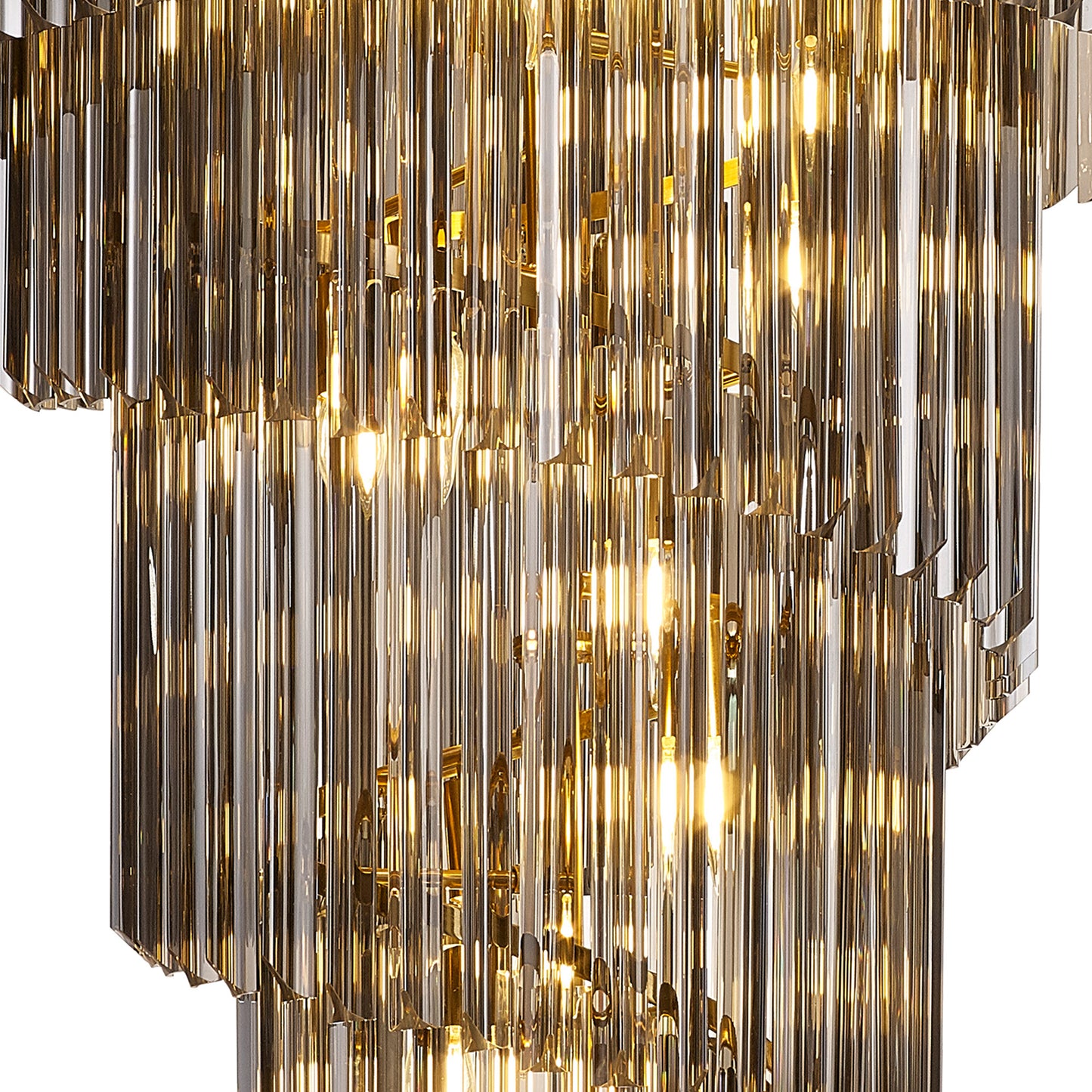 Kiera 70cm Pendant Round 5 Layer Spiral 23 Light E14, Brass / Smoke Sculpted Glass, Item Weight: 57kg