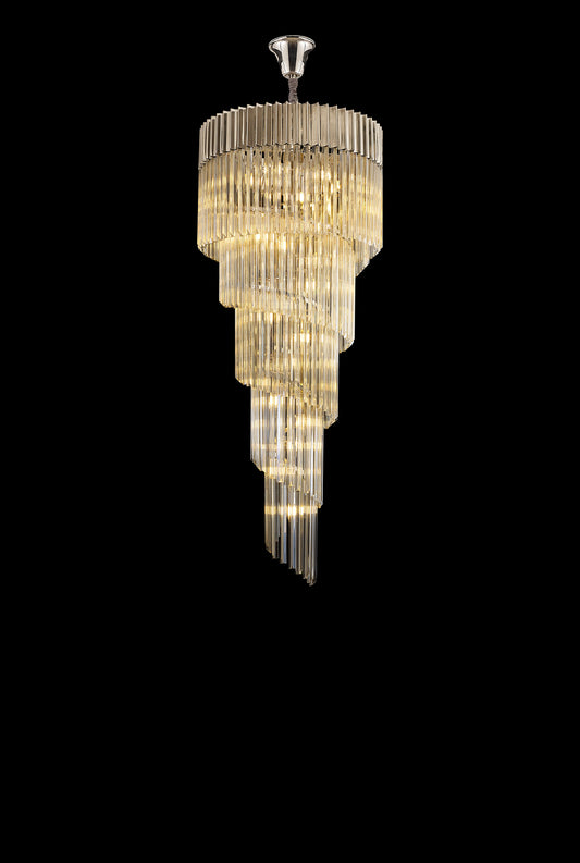 Kiera 70cm Pendant Round 5 Layer Spiral 23 Light E14, Polished Nickel / Cognac Sculpted Glass, Item Weight: 57kg