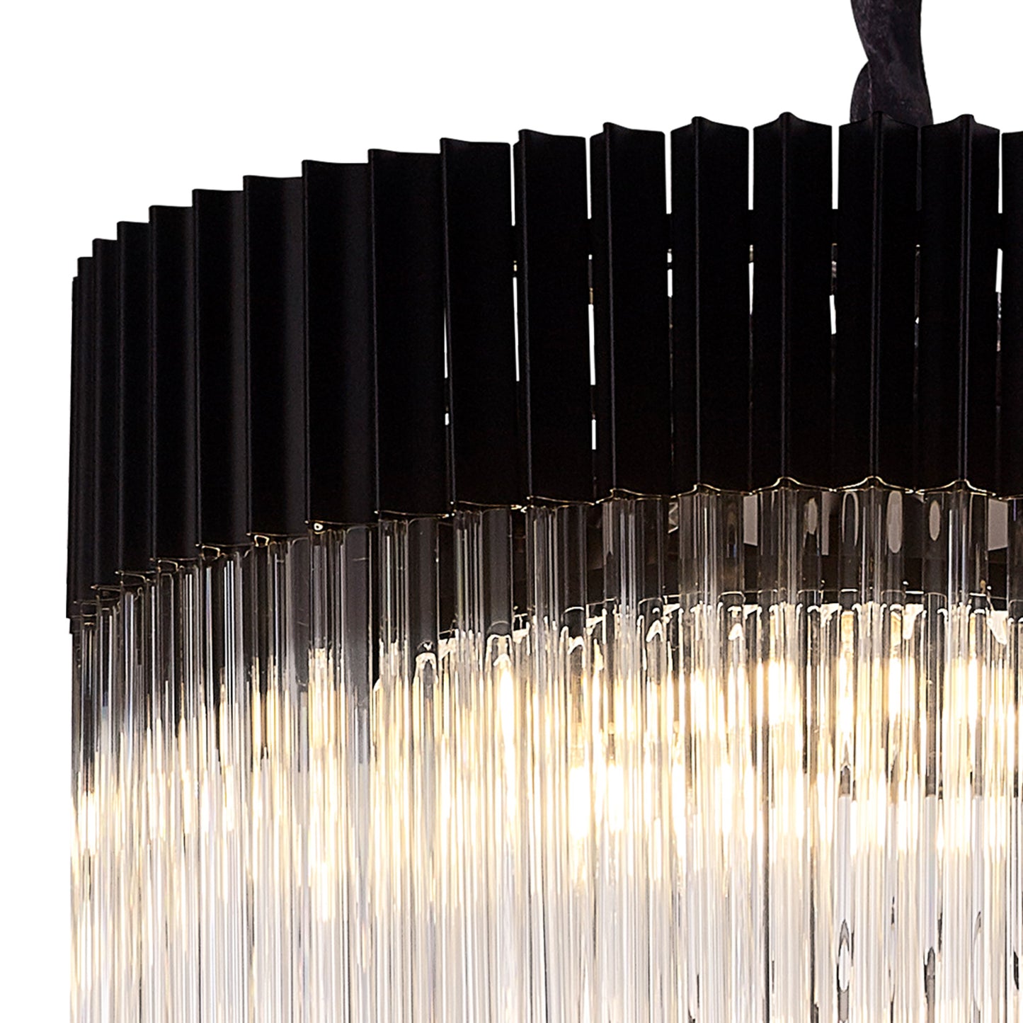 Kiera 70cm Pendant Round 5 Layer Spiral 23 Light E14, Matt Black / Clear Sculpted Glass, Item Weight: 56.2kg