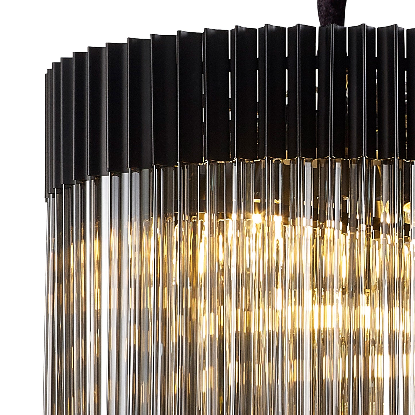 Kiera 70cm Pendant Round 5 Layer Spiral 23 Light E14, Matt Black / Smoke Sculpted Glass, Item Weight: 57kg