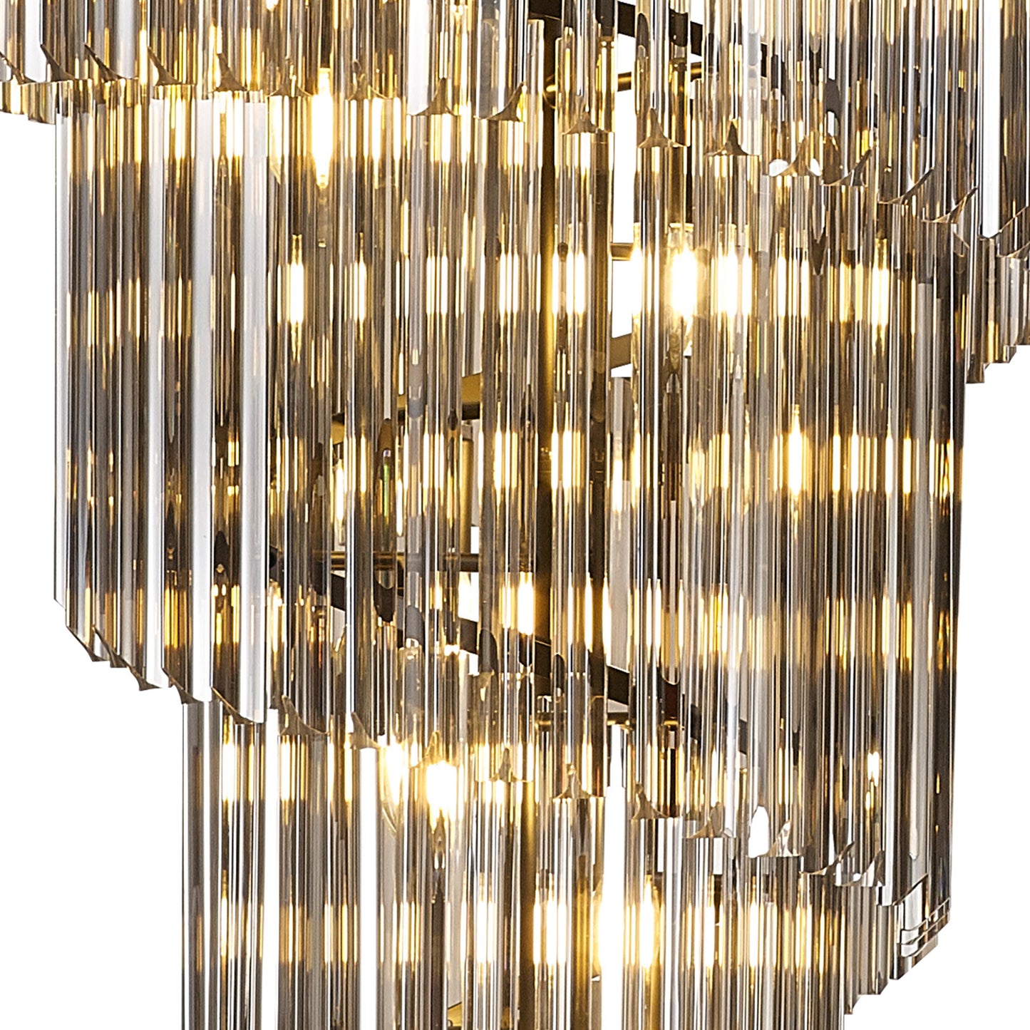 Kiera 70cm Pendant Round 5 Layer Spiral 23 Light E14, Matt Black / Smoke Sculpted Glass, Item Weight: 57kg