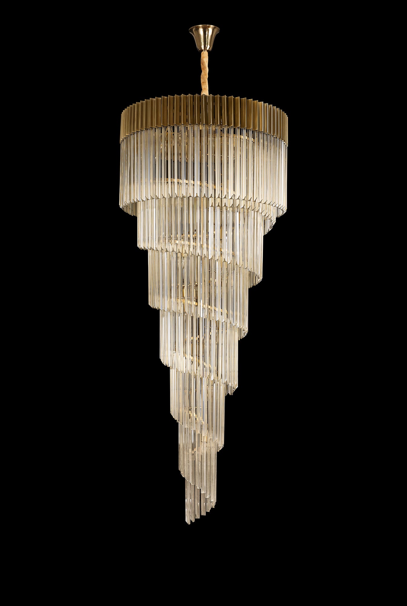 Kiera ,90cm Pendant Round 7 Layer Spiral 31 Light E14, Brass / Cognac Sculpted Glass, Item Weight: 93kg