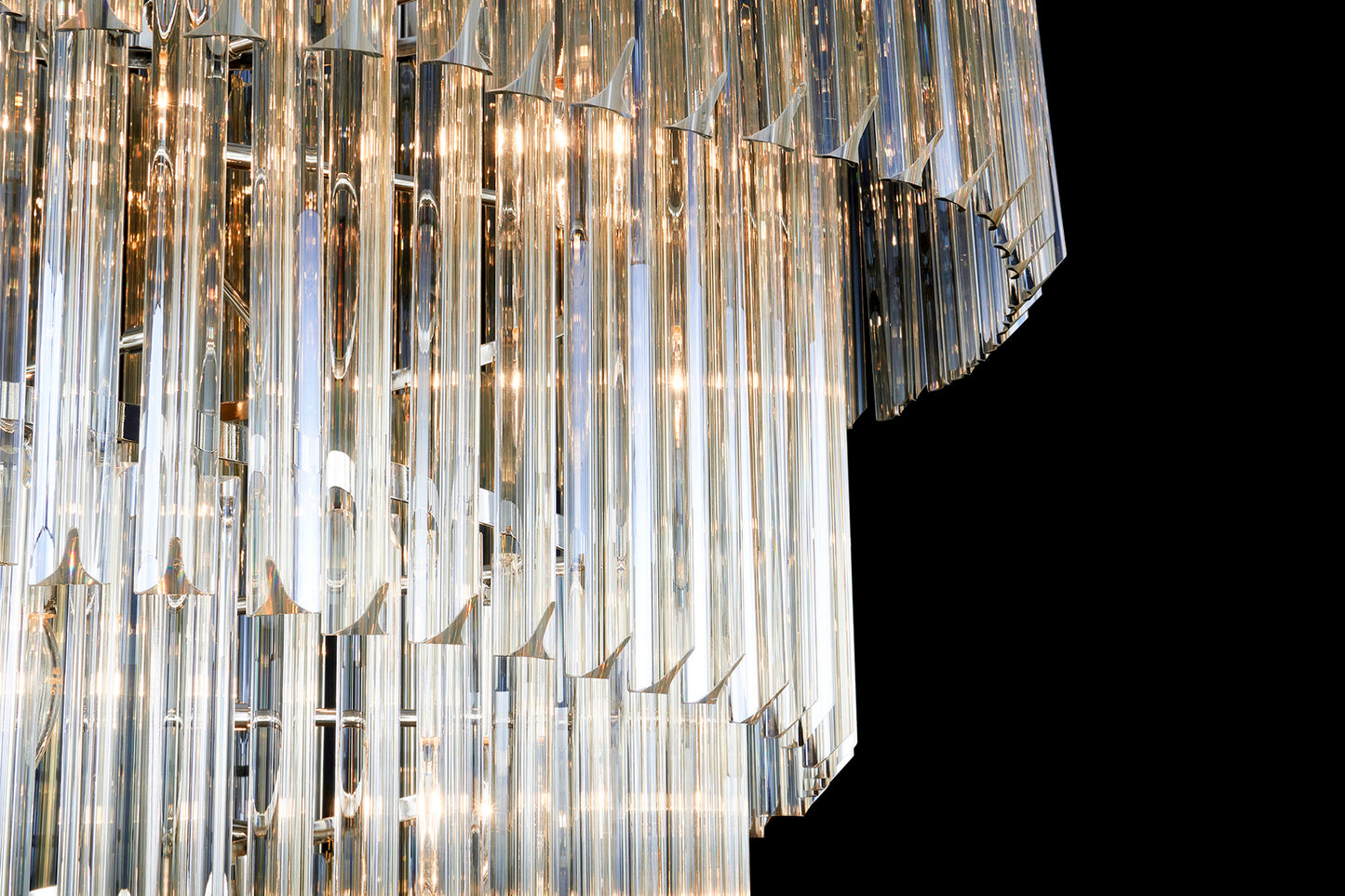 Kiera 90cm Pendant Round 7 Layer Spiral 31 Light E14, Polished Nickel / Cognac Sculpted Glass, Item Weight: 93kg