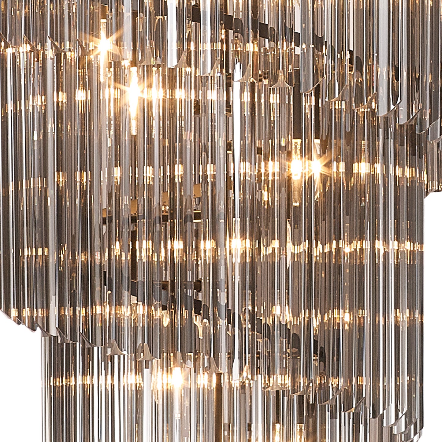 Kiera 90cm Pendant Round 7 Layer Spiral 31 Light E14, Matt Black / Smoke Sculpted Glass, Item Weight: 93kg