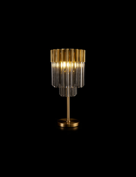 Kiera 30 x H65cm Table Lamp 3 Light E14, Brass / Smoke Sculpted Glass