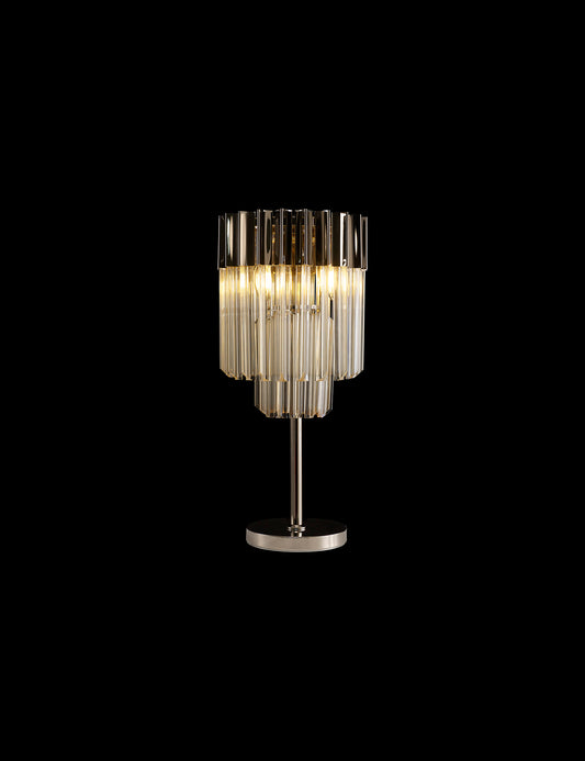 Kiera 30 x H65cm Table Lamp 3 Light E14, Polished Nickel / Cognac Sculpted Glass