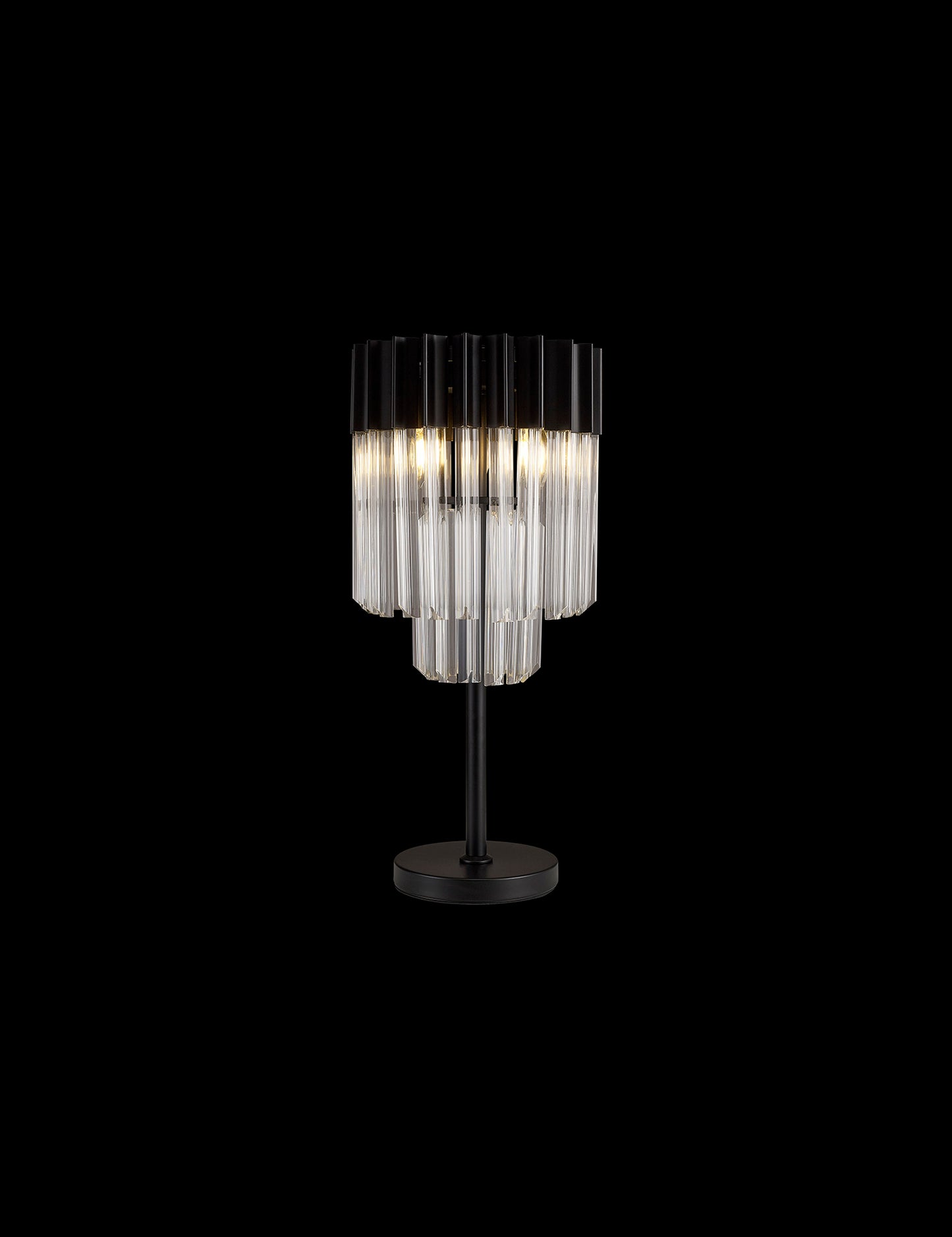 Kiera 30 x H65cm Table Lamp 3 Light E14, Matt Black / Clear Sculpted Glass