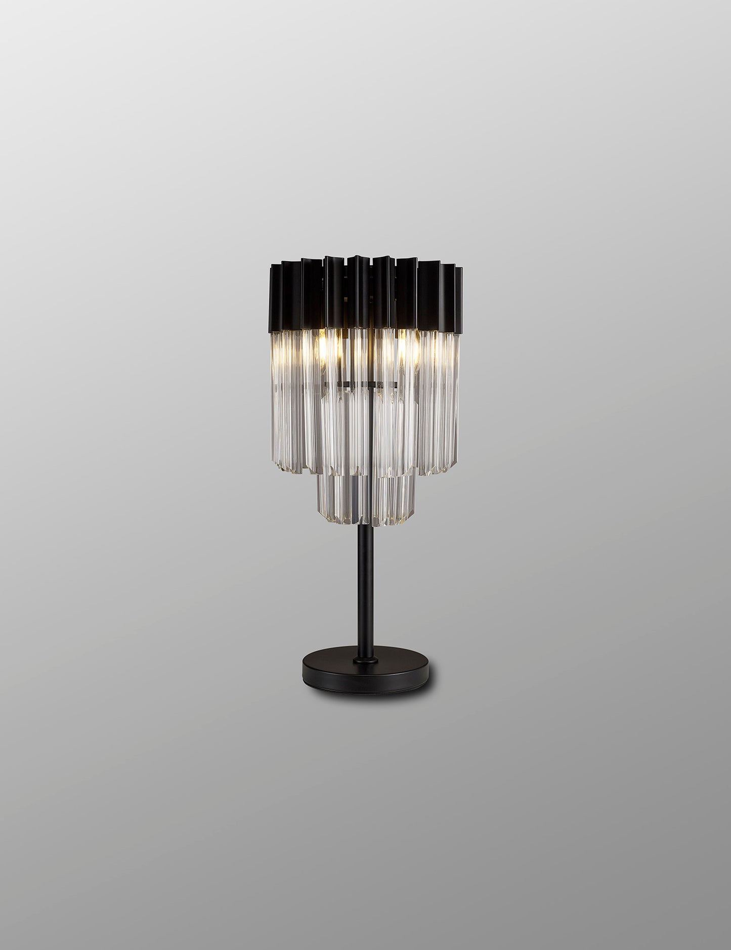 Kiera 30 x H65cm Table Lamp 3 Light E14, Matt Black / Clear Sculpted Glass