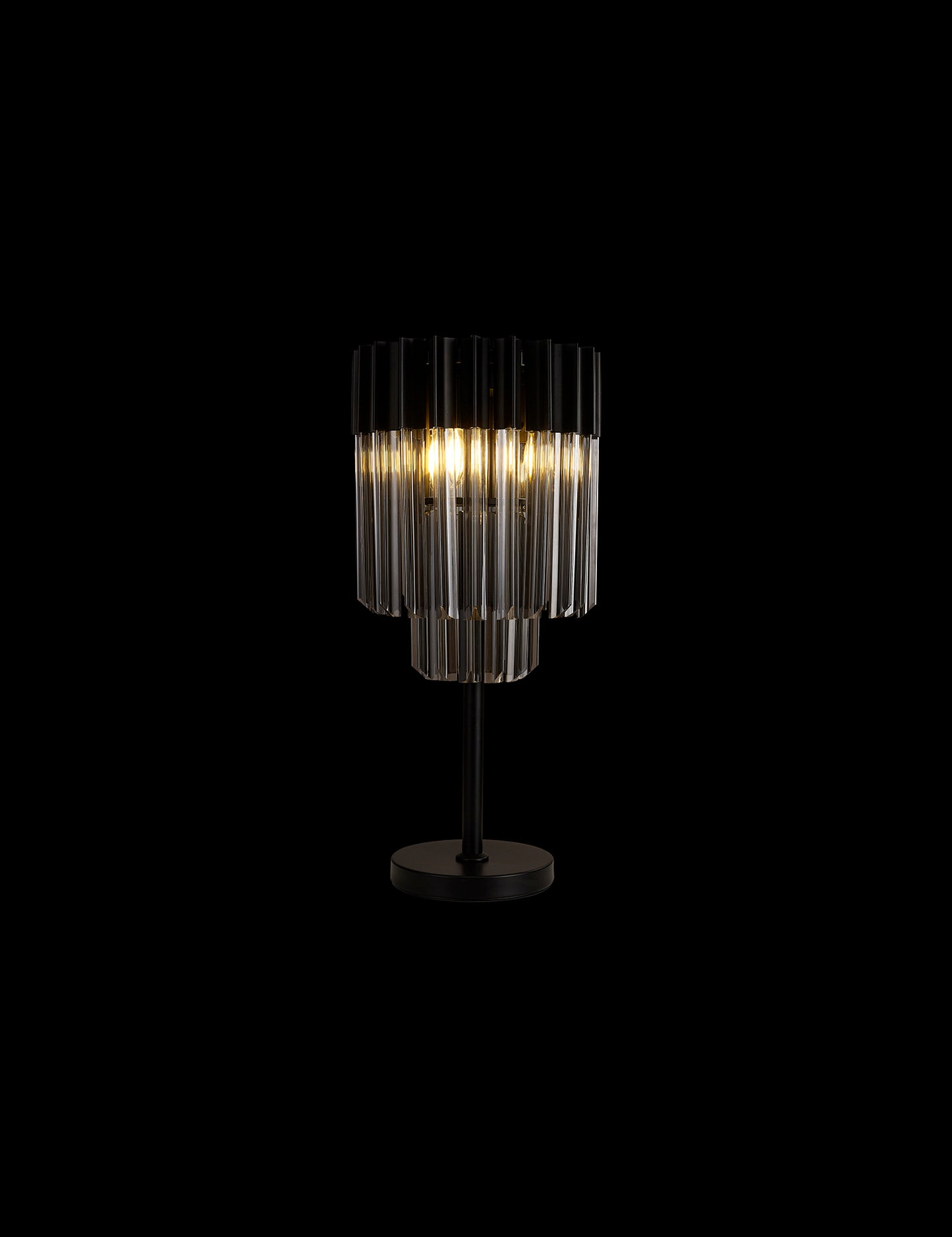 Kiera 30 x H65cm Table Lamp 3 Light E14, Matt Black / Smoke Sculpted Glass