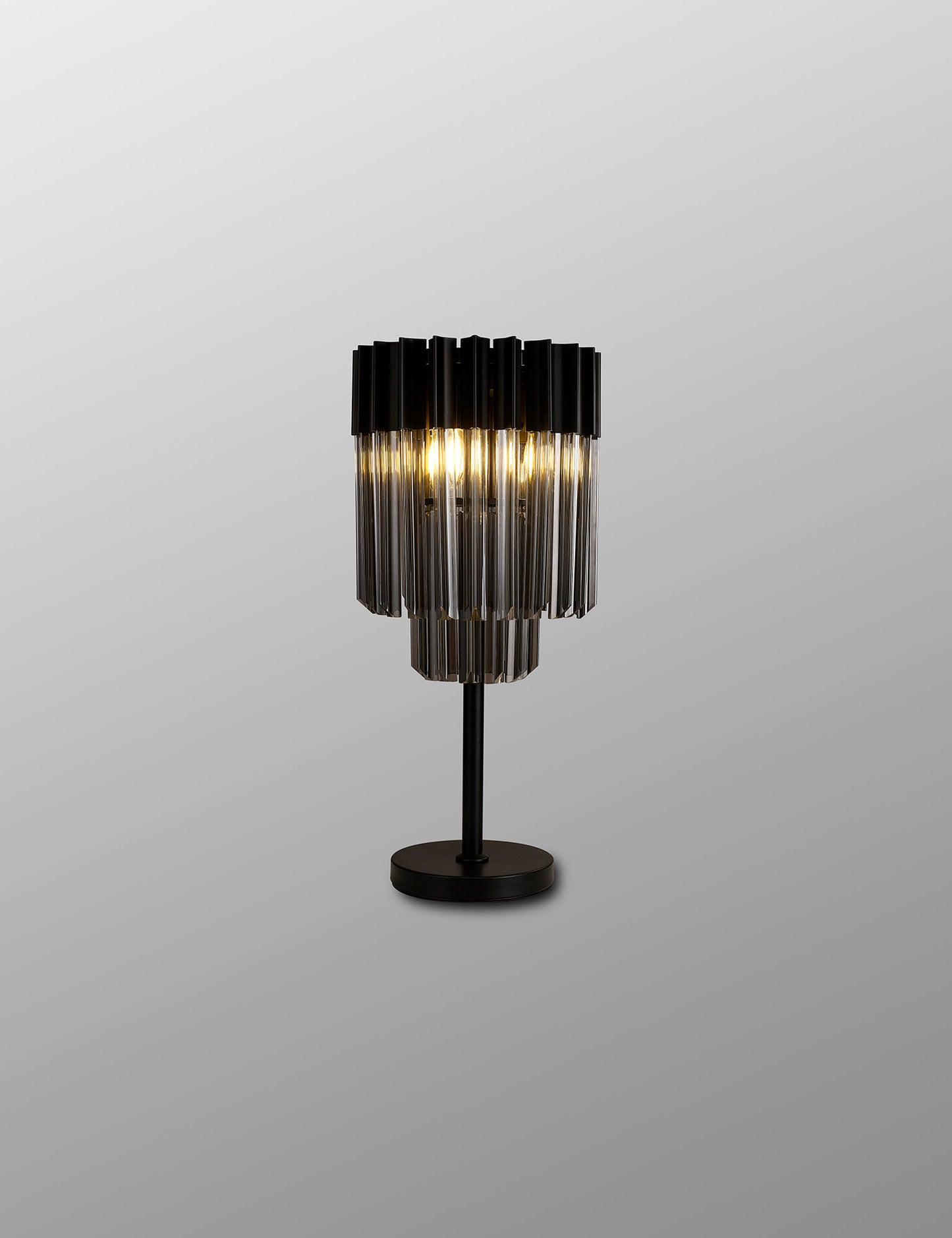 Kiera 30 x H65cm Table Lamp 3 Light E14, Matt Black / Smoke Sculpted Glass