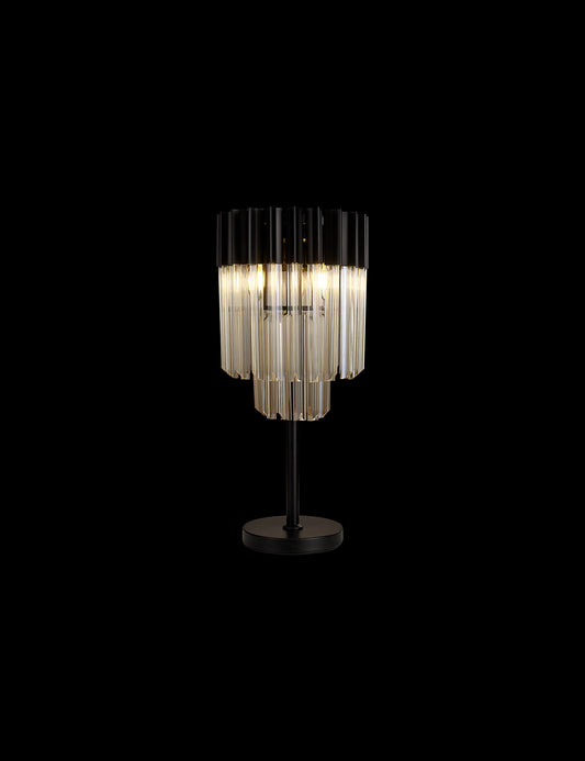 Kiera 30 x H65cm Table Lamp 3 Light E14, Matt Black / Cognac Sculpted Glass