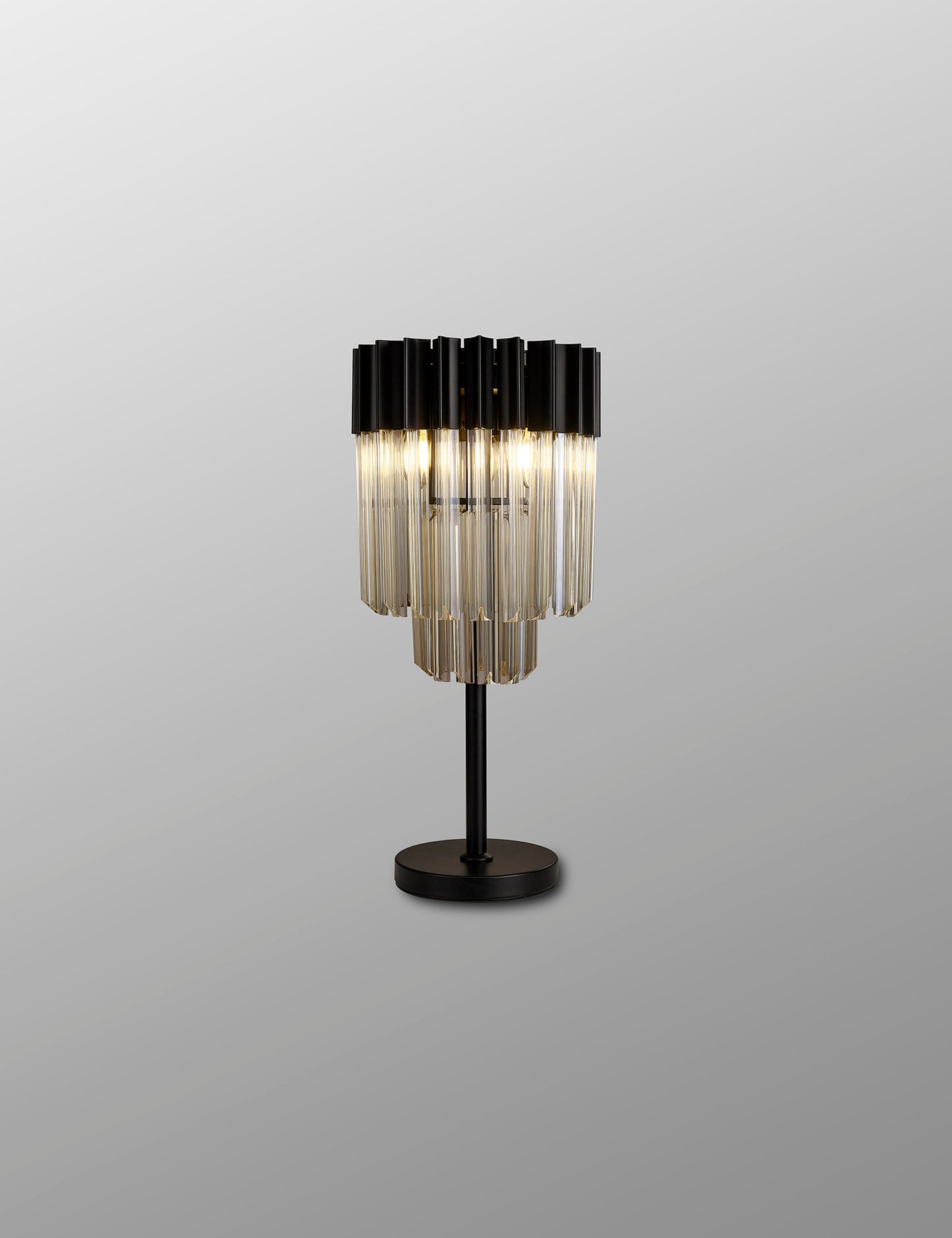 Kiera 30 x H65cm Table Lamp 3 Light E14, Matt Black / Cognac Sculpted Glass