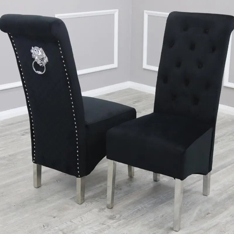 Lacey Black Velvet Lion Knocker Scroll Dining Chair (Pair) Home Store Living