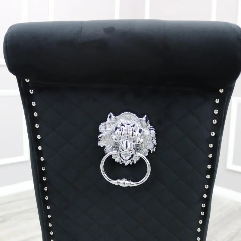 Lacey Black Velvet Lion Knocker Scroll Dining Chair (Pair) Home Store Living