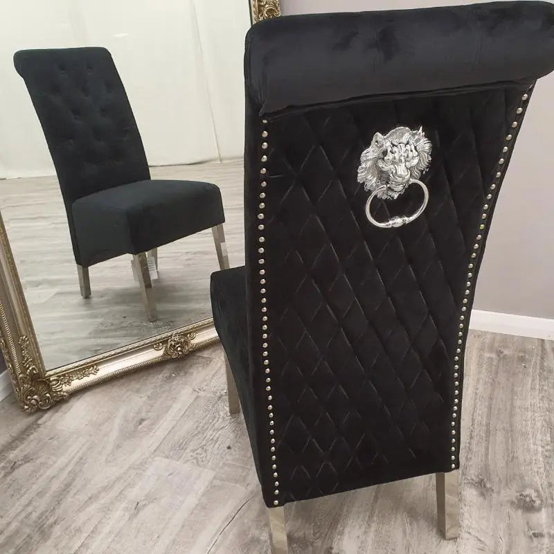 Lacey Black Velvet Lion Knocker Scroll Dining Chair (Pair) Home Store Living