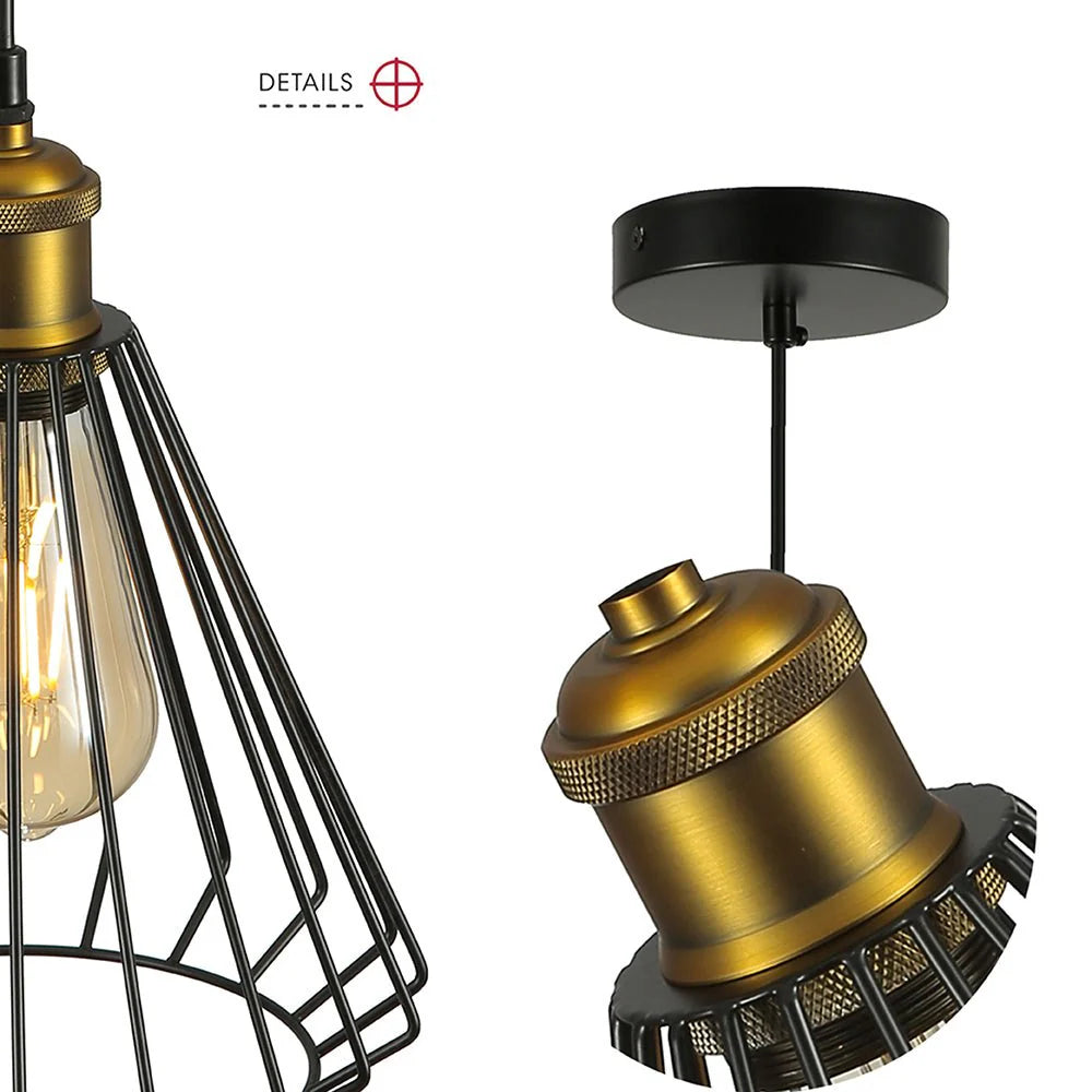 Black Metal Caged Funnel Pendant Ceiling Light Home Store Living