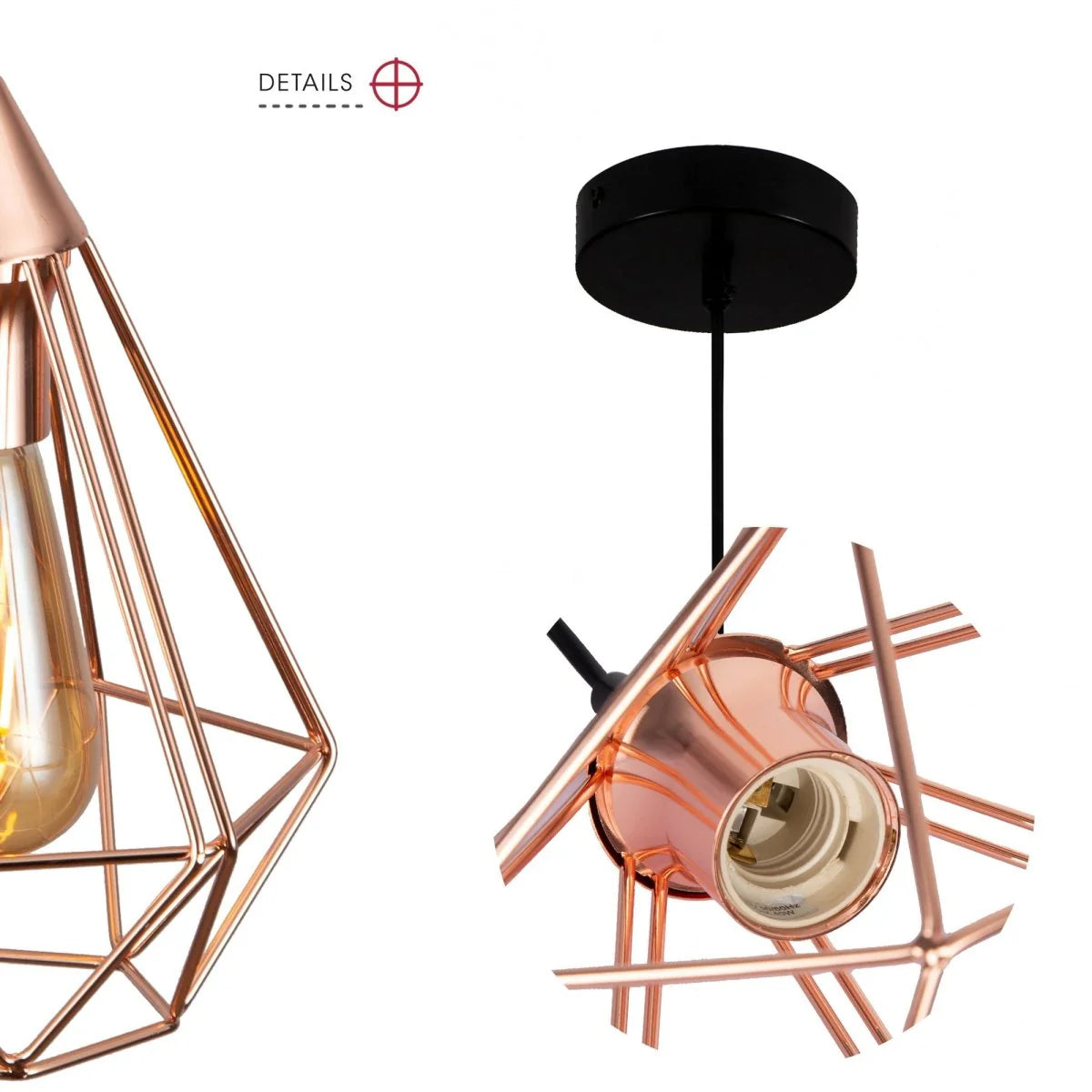 Rose Gold Metal Cage Pendant Ceiling Light Home Store Living
