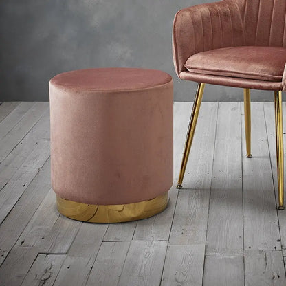 Leela Small Gold Base Pouffe, Vintage Pink Velvet Home Store Living