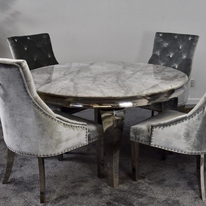 Louis 1.3m Round Grey Marble Dining Table