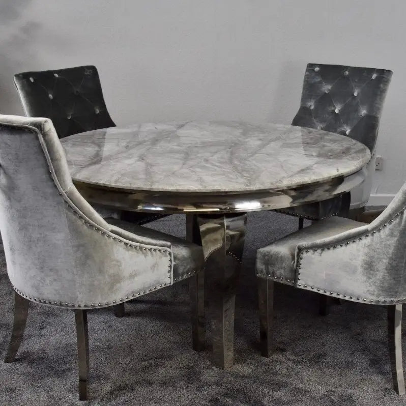 Louis 1.3m Round Grey Marble Dining Table Home Store Living