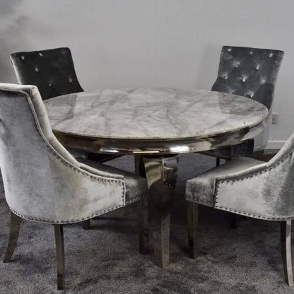 Louis 1.3m Round Grey Marble Dining Table Home Store Living