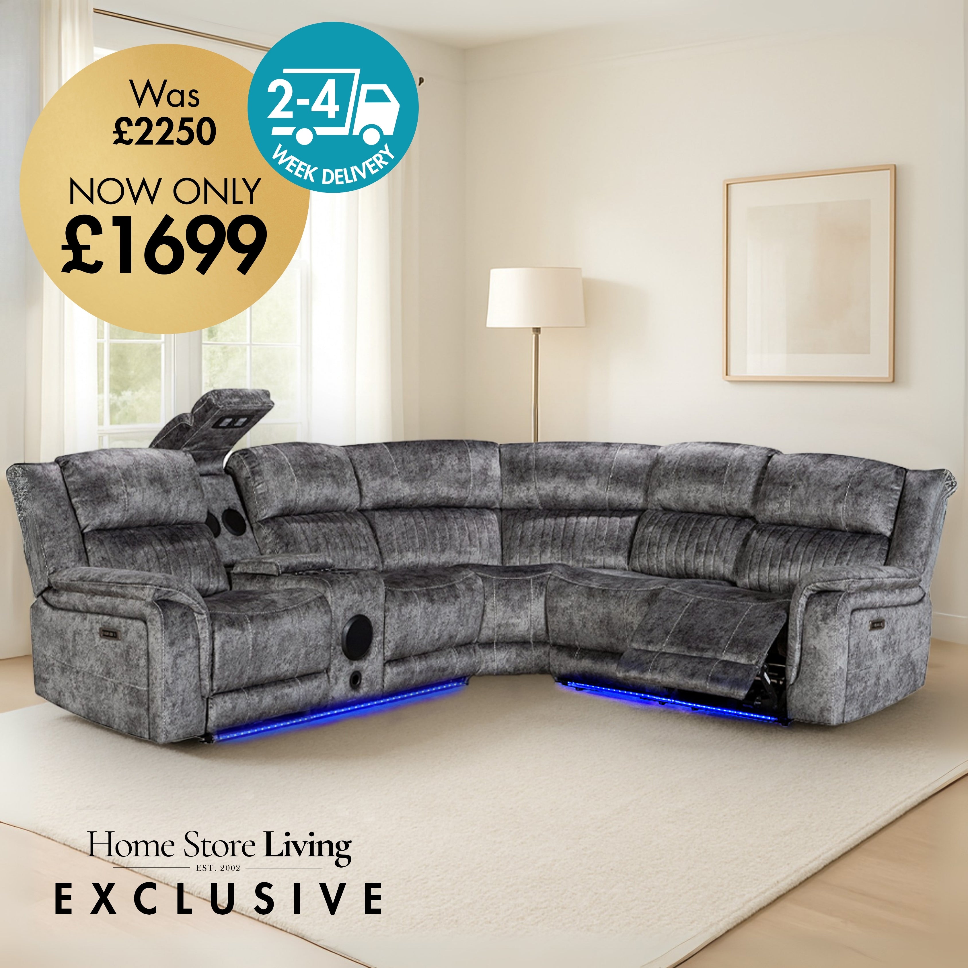 Cheshire Resilient Grey Velvet Electric Recliner Corner Sofa Home Store Living