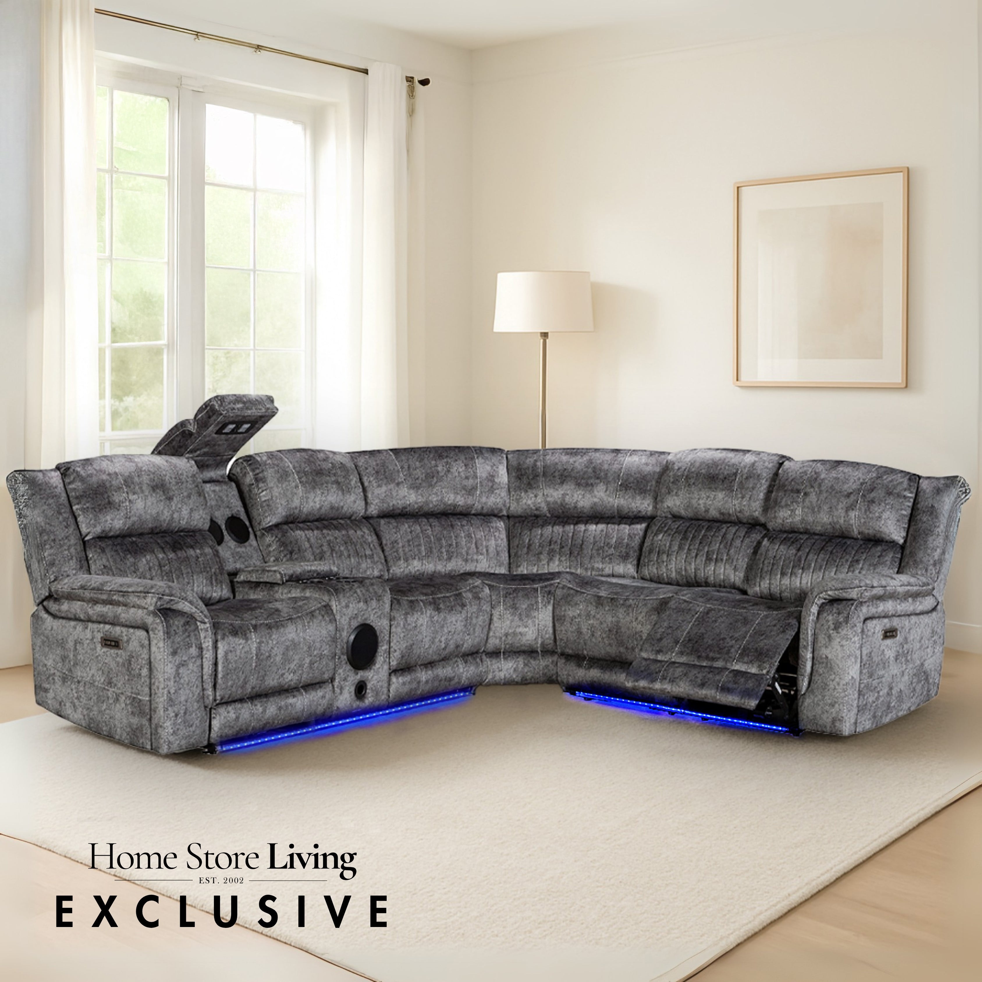 Cheshire Tech Recliner Corner Sofa in Resilient Grey Velvet Linda RS