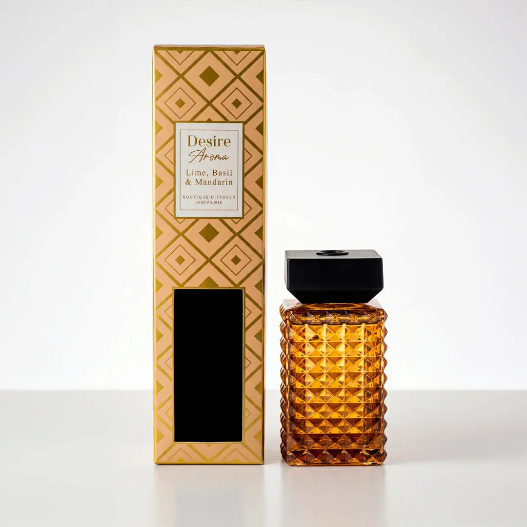Desire Aroma Lime, Basil and Mandarin 500ml Cut Glass Reed Diffuser Lesser & Pavey Ltd