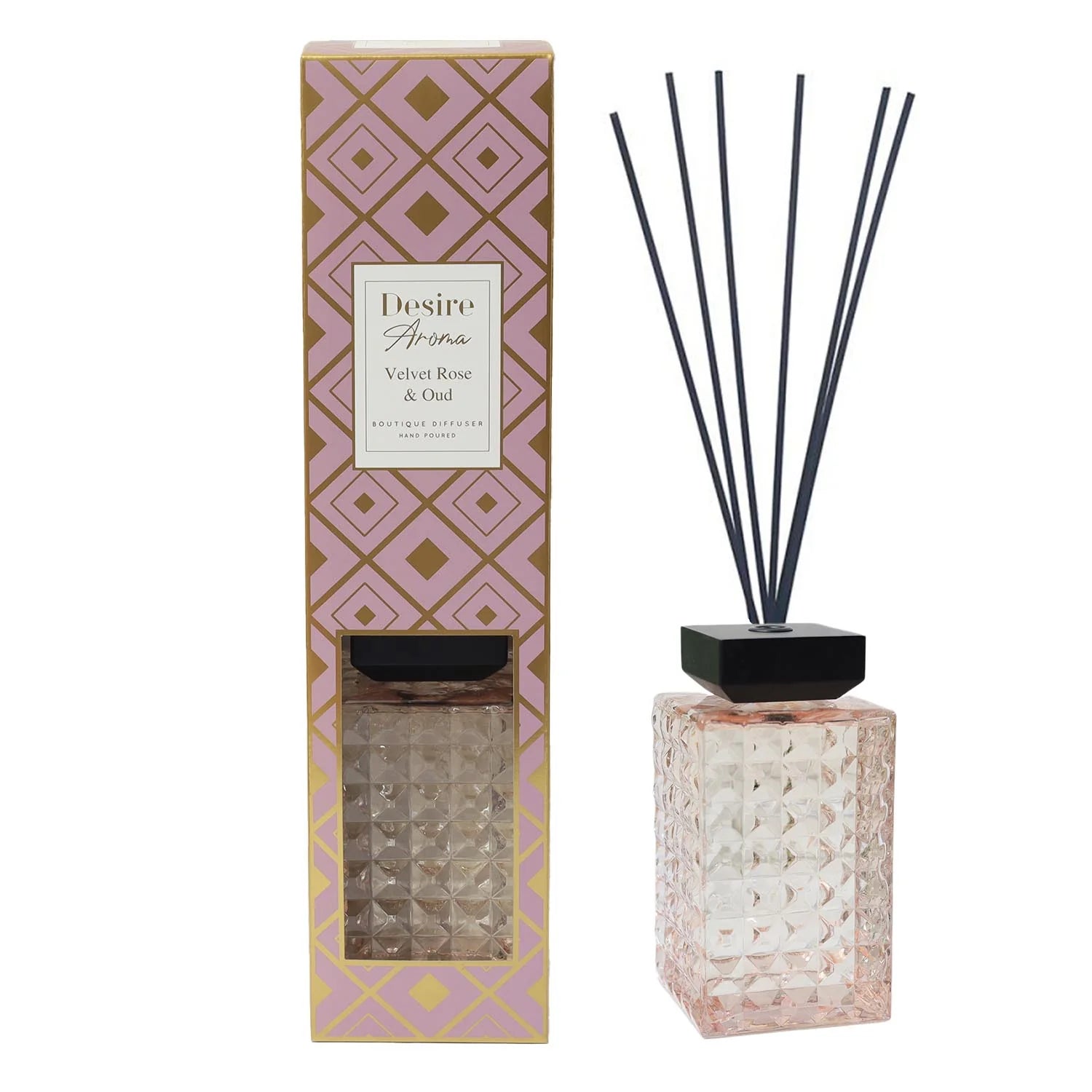 Desire Aroma 2000ml Velvet Rose & Oud Cut Glass Reed Diffuser Lesser & Pavey Ltd