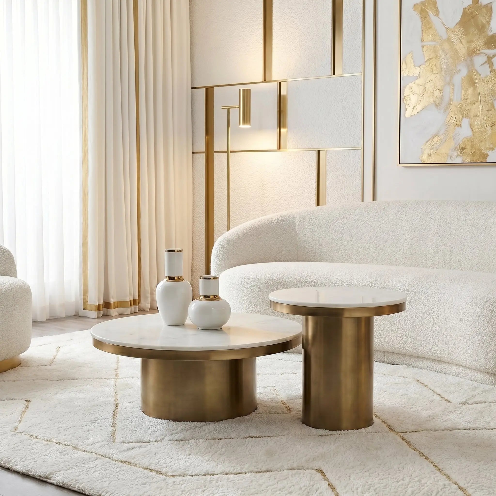 Camden Beige Marble & Gold Coffee Table 0.9m Kevin Simba