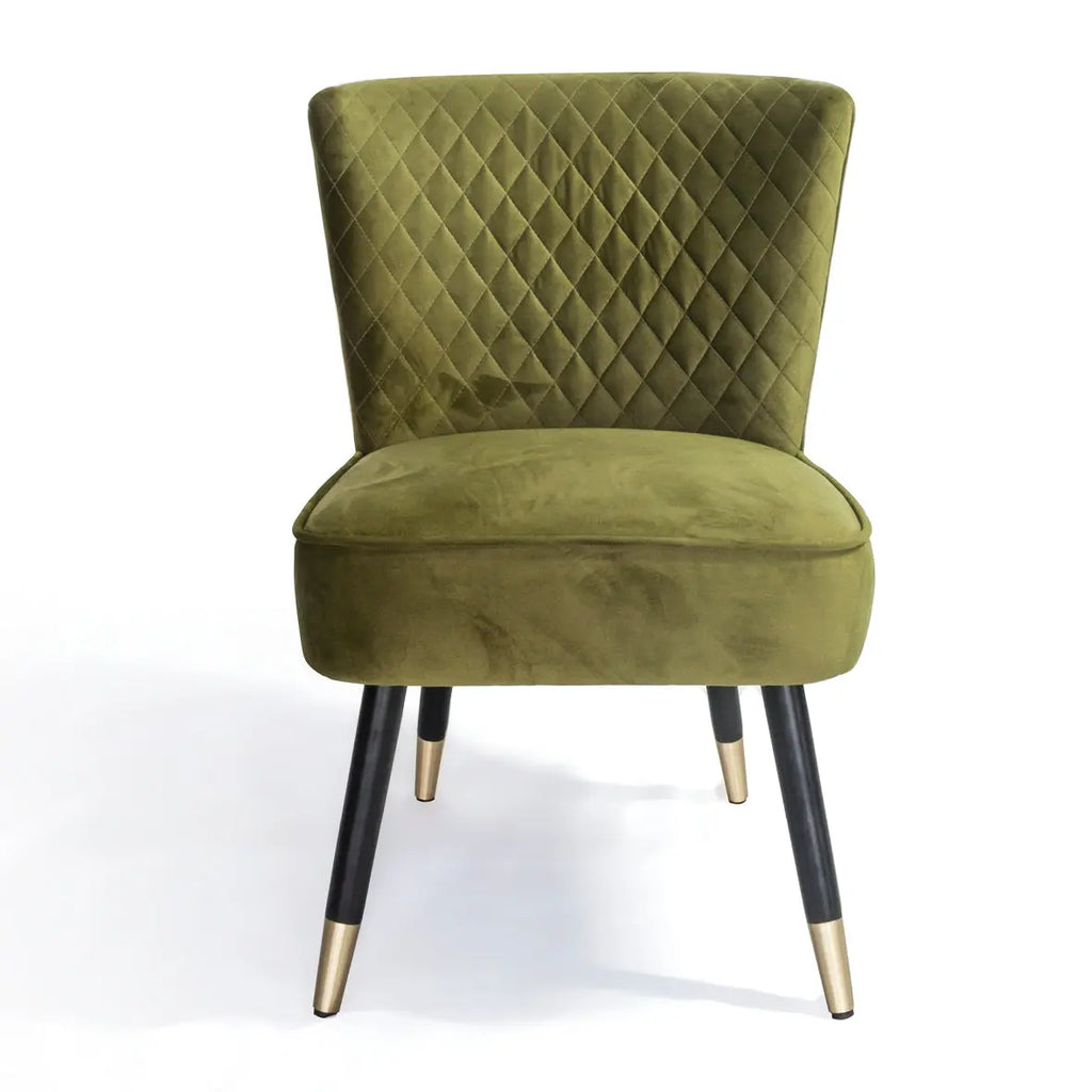 Manon Vintage Green Velvet Occasional Chair with Wenge and Brass Plated Legs Home Store Living