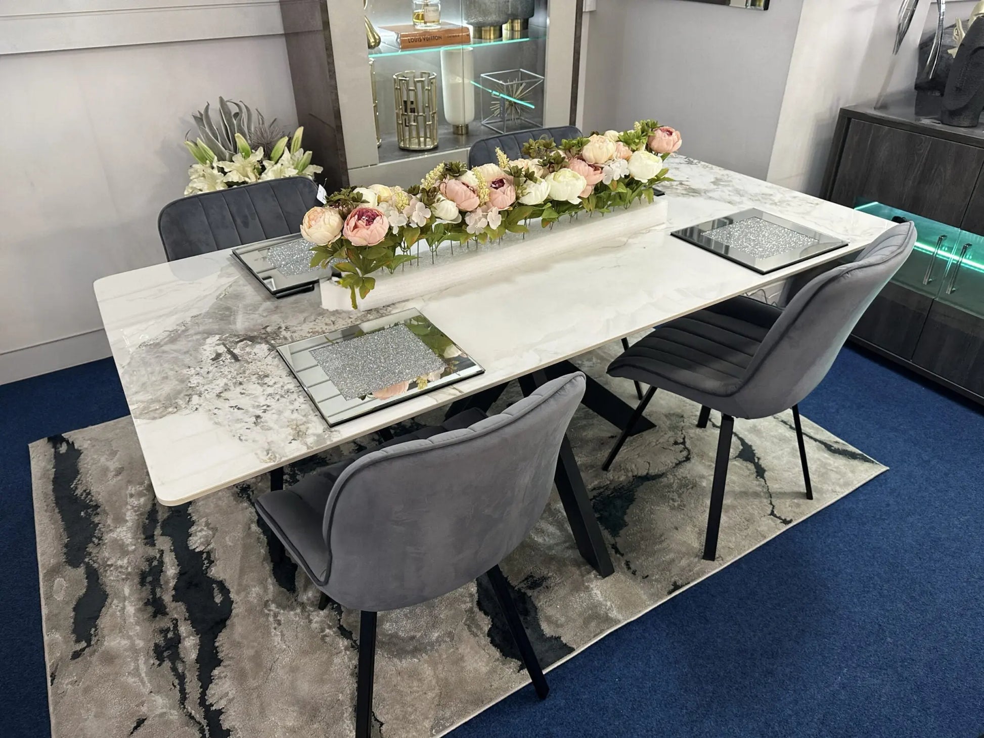 Marissa 1.8m Marble Dining Table with 4 Bentley Chairs Home Store Living