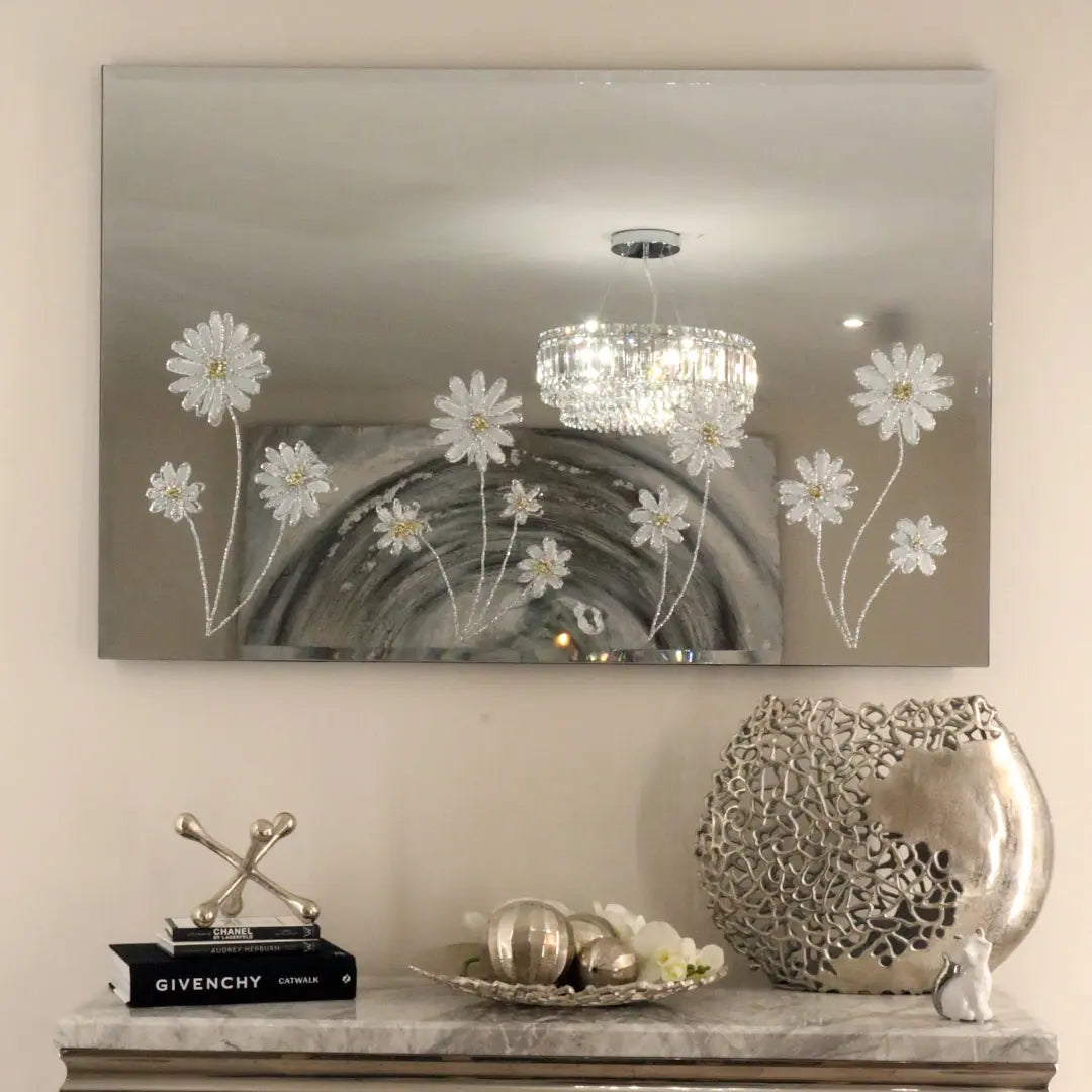 White Daisy Flowers Mirror -120cm x80cm Home Store Living