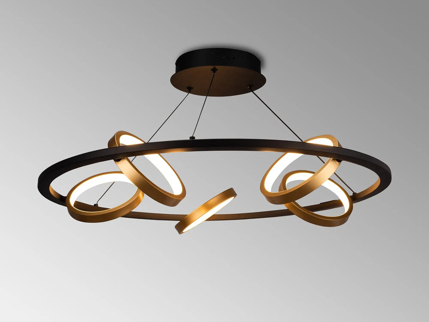 Elisa Round Pendant, 5 Ring, 36W LED, 3200K, 2200lm, Satin Black / Gold, 3yrs Warranty Home Store Living