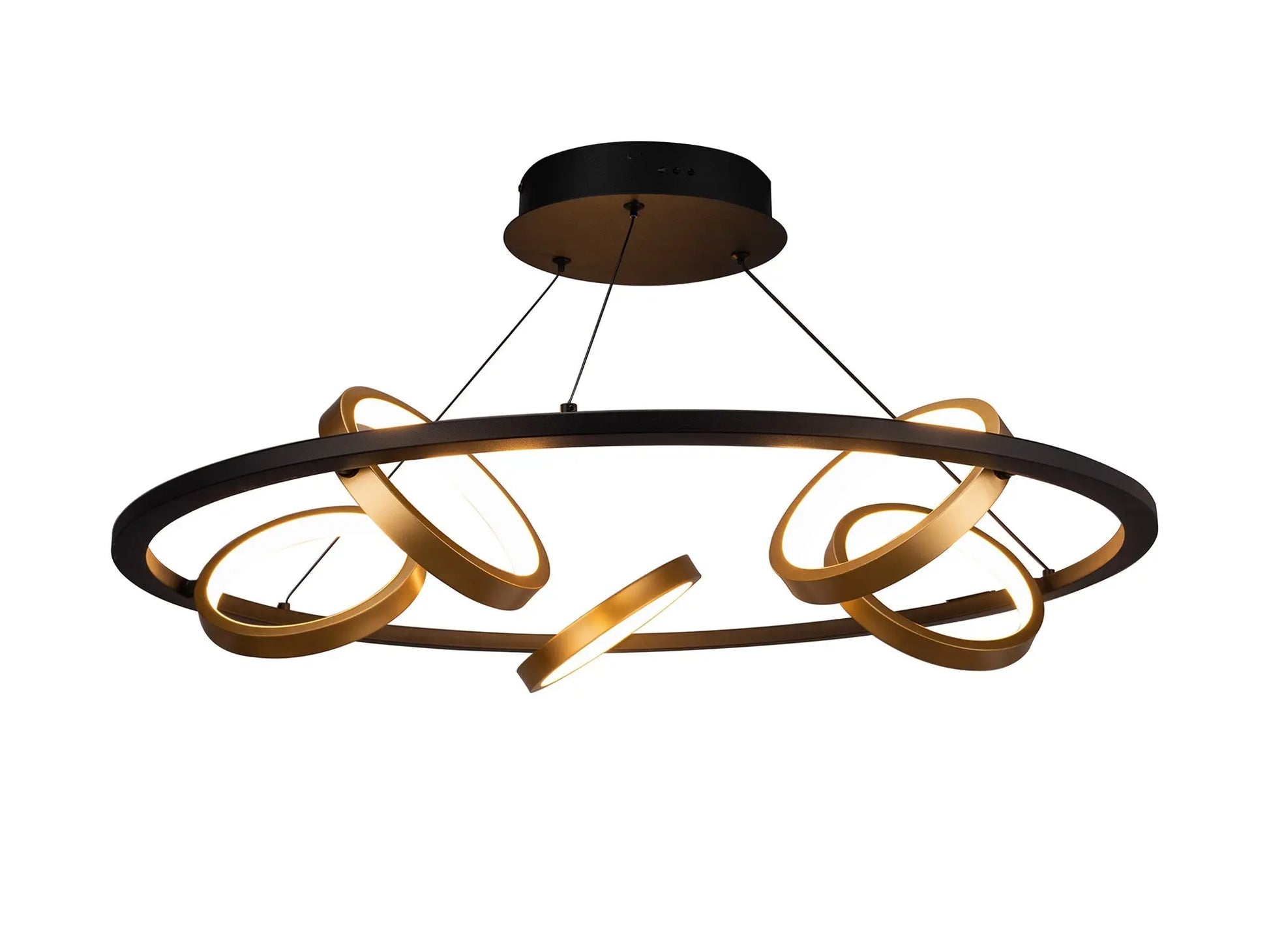 Elisa Round Pendant, 5 Ring, 36W LED, 3200K, 2200lm, Satin Black / Gold, 3yrs Warranty Home Store Living