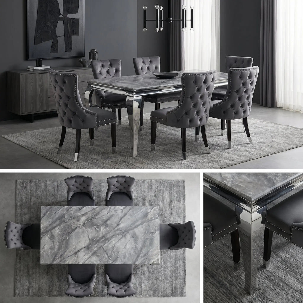 Louis Italian Marble Dining Table with Chrome Legs AWS