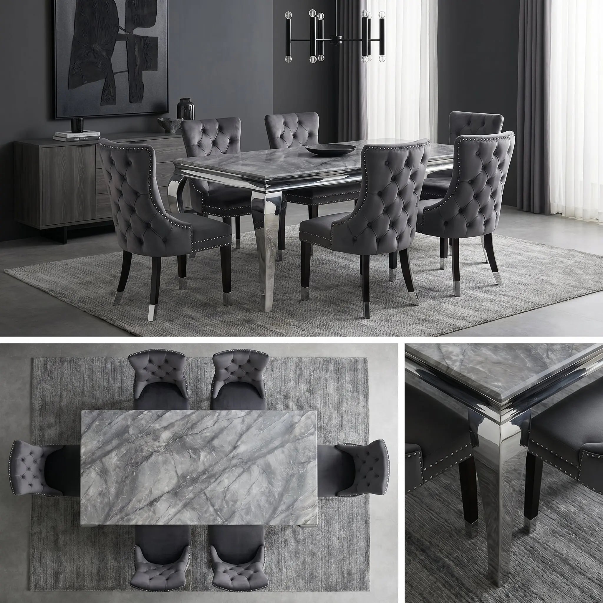 Louis Italian Marble Dining Table with Chrome Legs AWS
