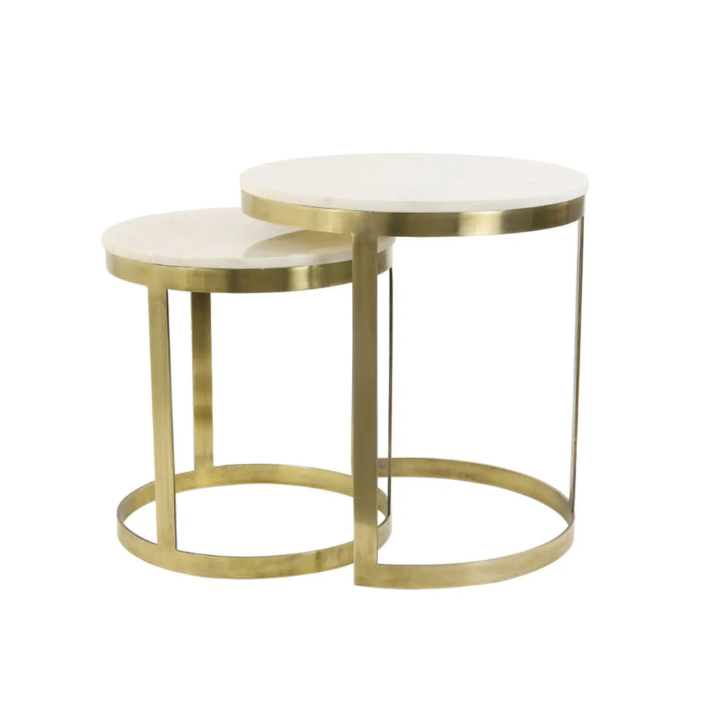 Perlato Marble White and Stainless Steel Nested Side Tables (Set of 2) Home Store Living