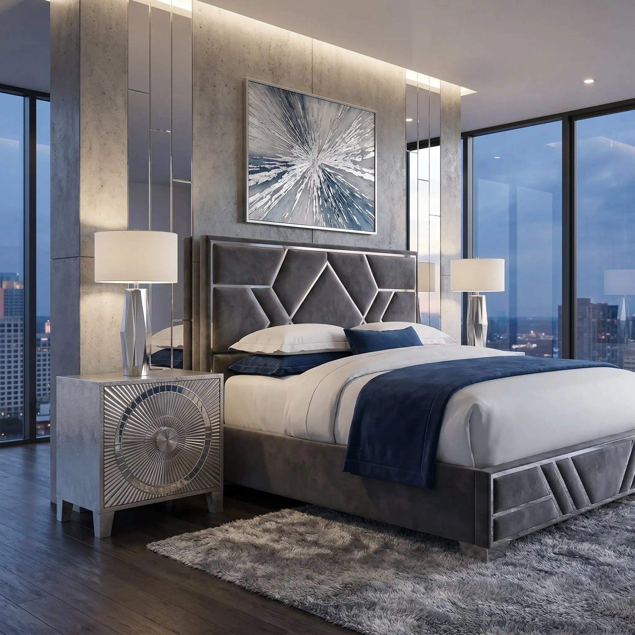 Coco Silver Bedside Cabinet YS Interiors