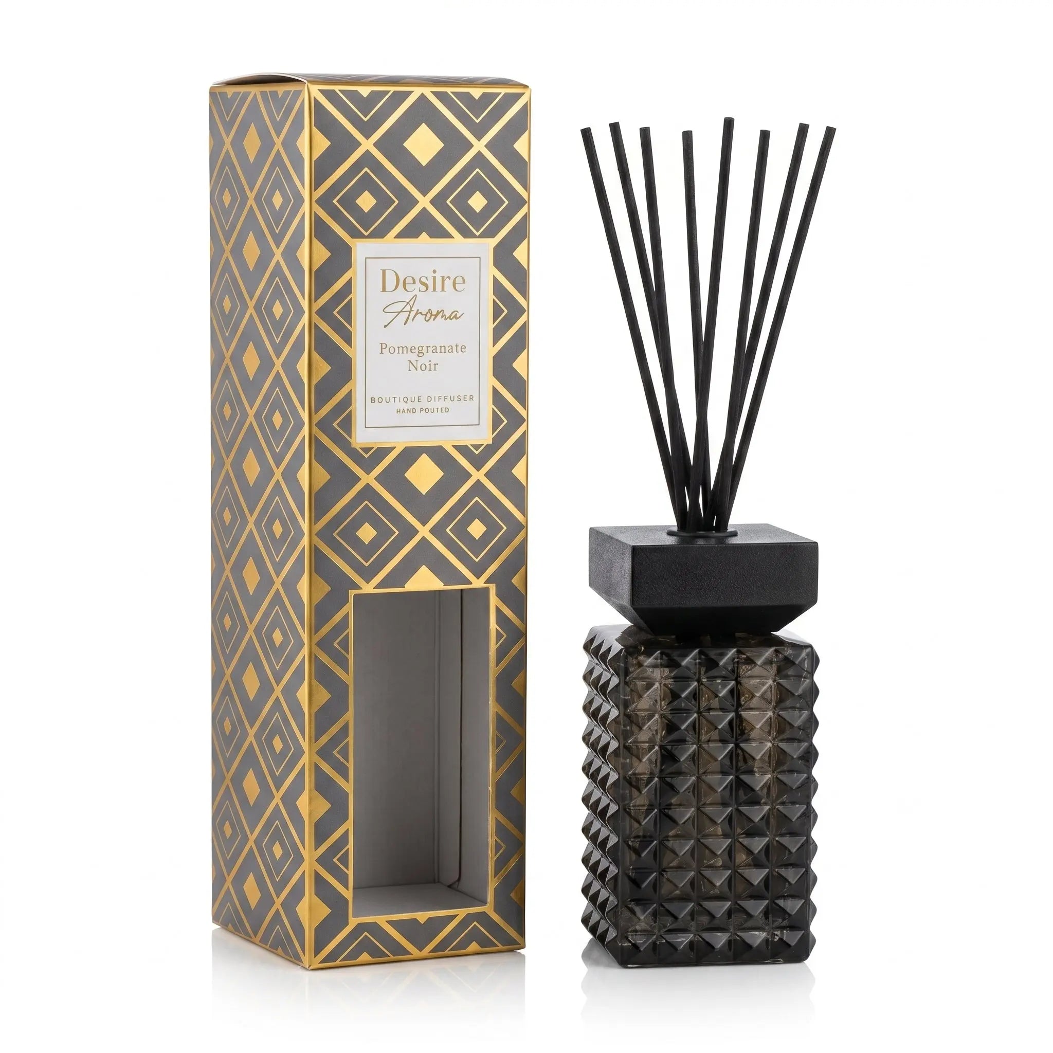 Desire Aroma Pomegranate Noir 500ml Cut Glass Reed Diffuser Lesser & Pavey Ltd