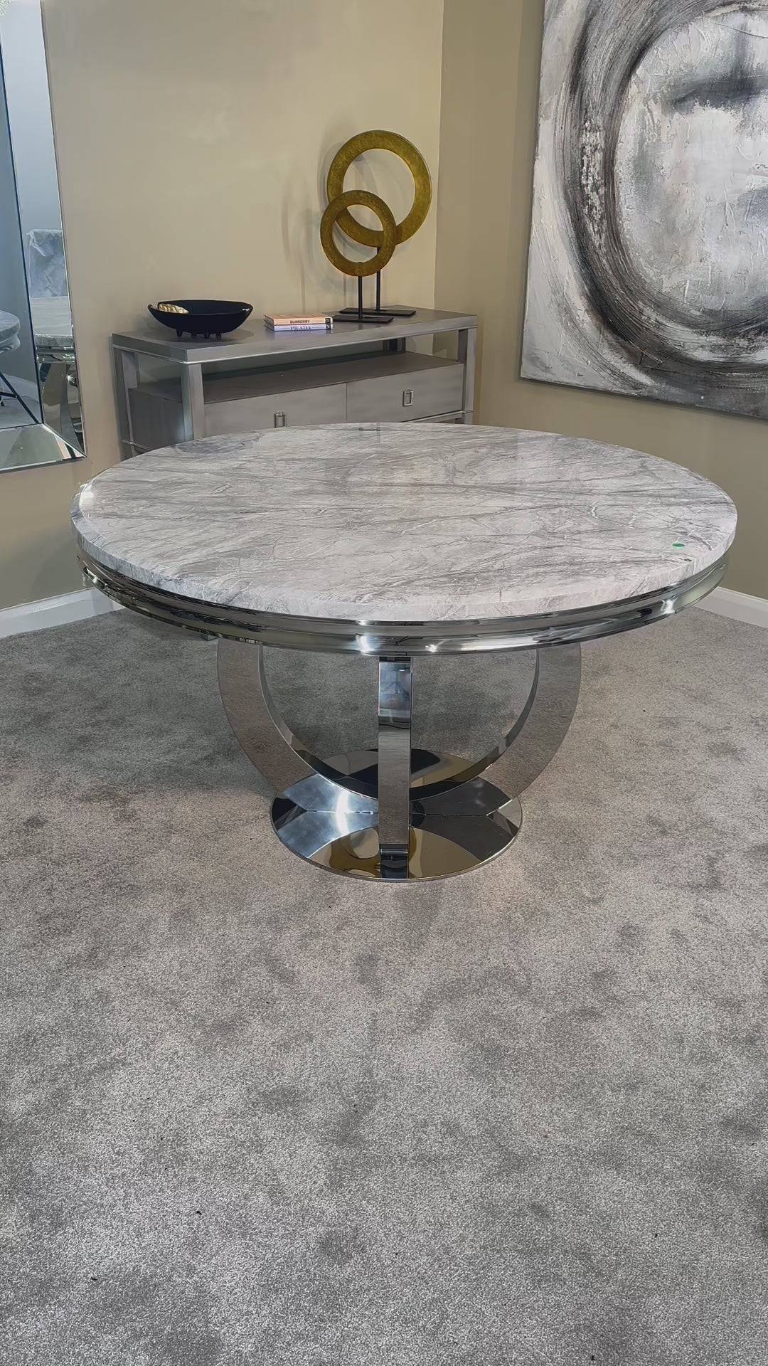 1.3m Chelsea Round Marble Dining Table with Chrome Legs