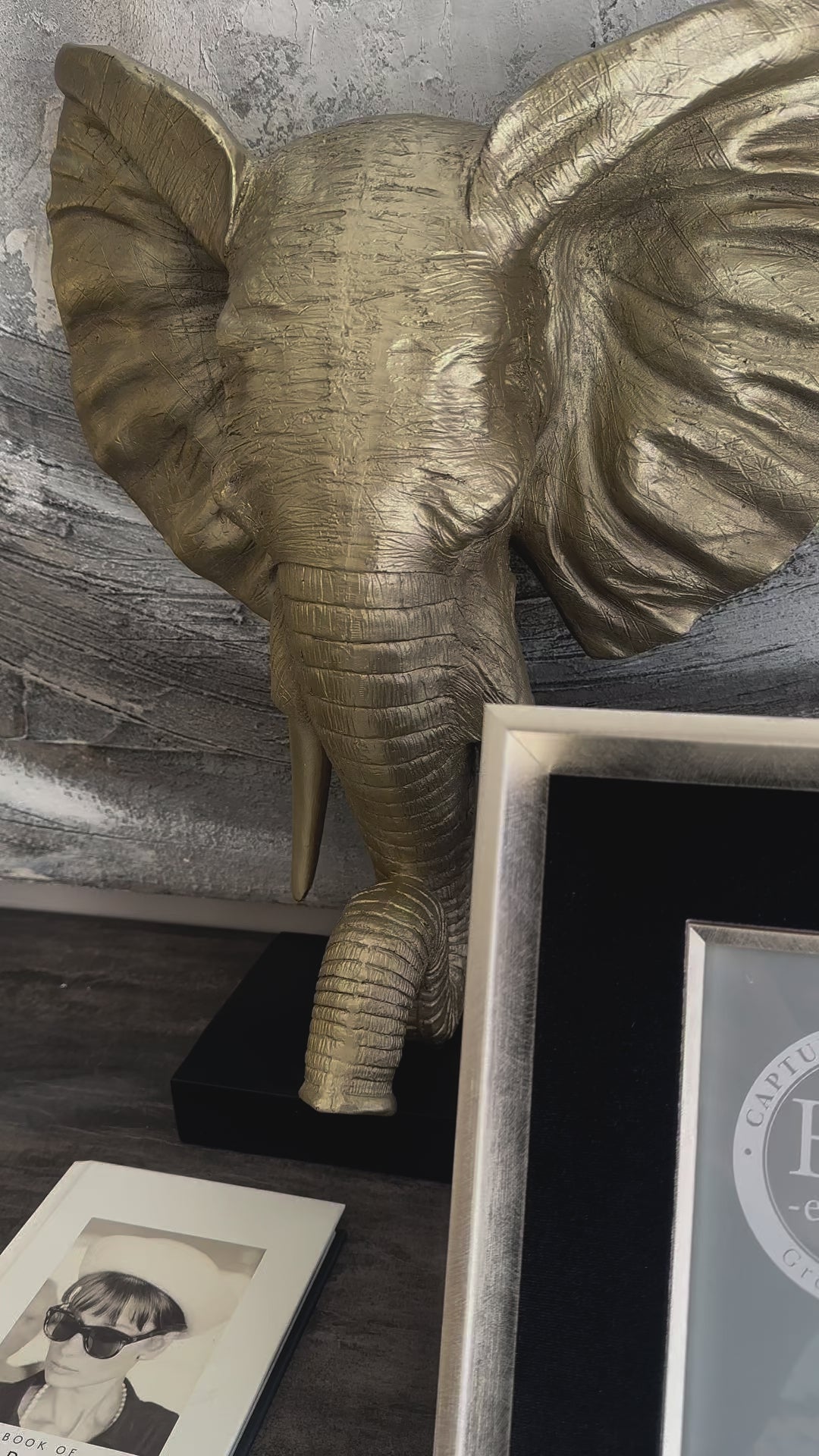Large Light Gold Elephant Ornament on Black Base