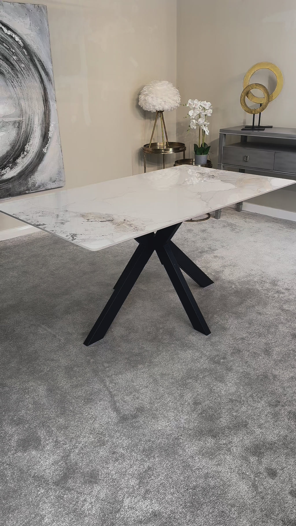 Marissa Dining Set - 1.8m White Ceramic Dining Table & Rafello Taupe Dining Chairs