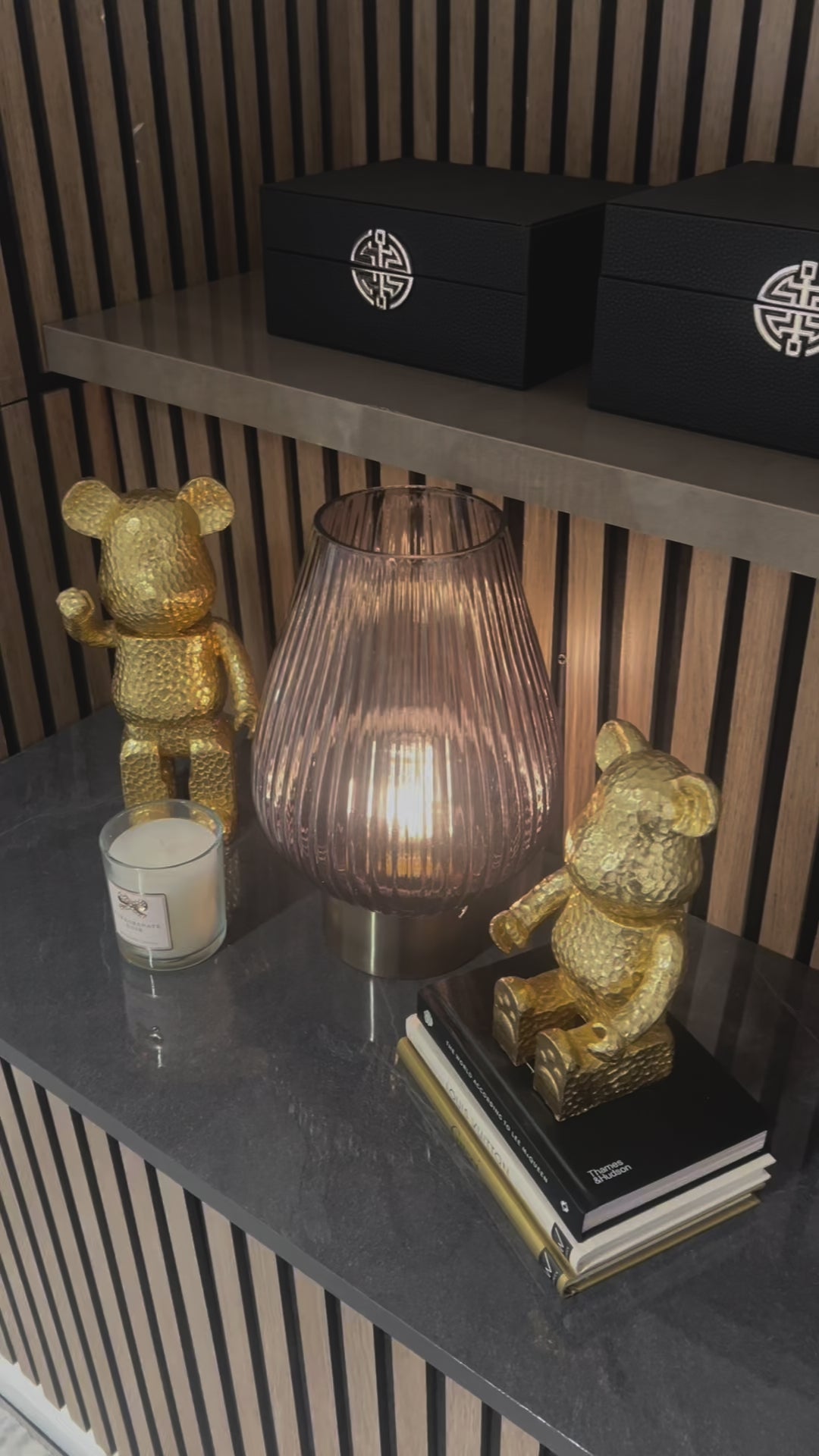 Ridged Glass & Brushed Gold LED Lamp