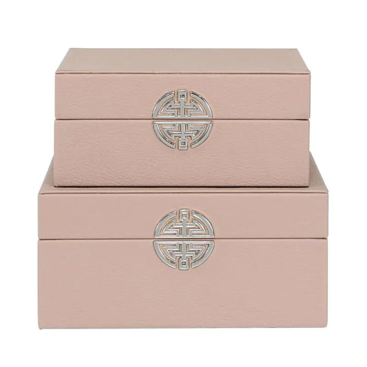 Set of 2 Rose Pink & Silver Faux Leather Jewellery Storage Boxes Home Store Living